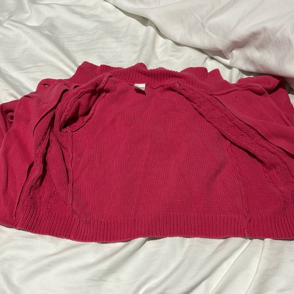Gymboree S 5/6 hot pink chunky cable knit cardigan bright flower buttons euc